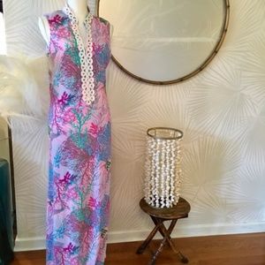 Size 10 Pappagallo Maxi Stretch Coastal Dress Coral Reef Beautiful Trim - NWT